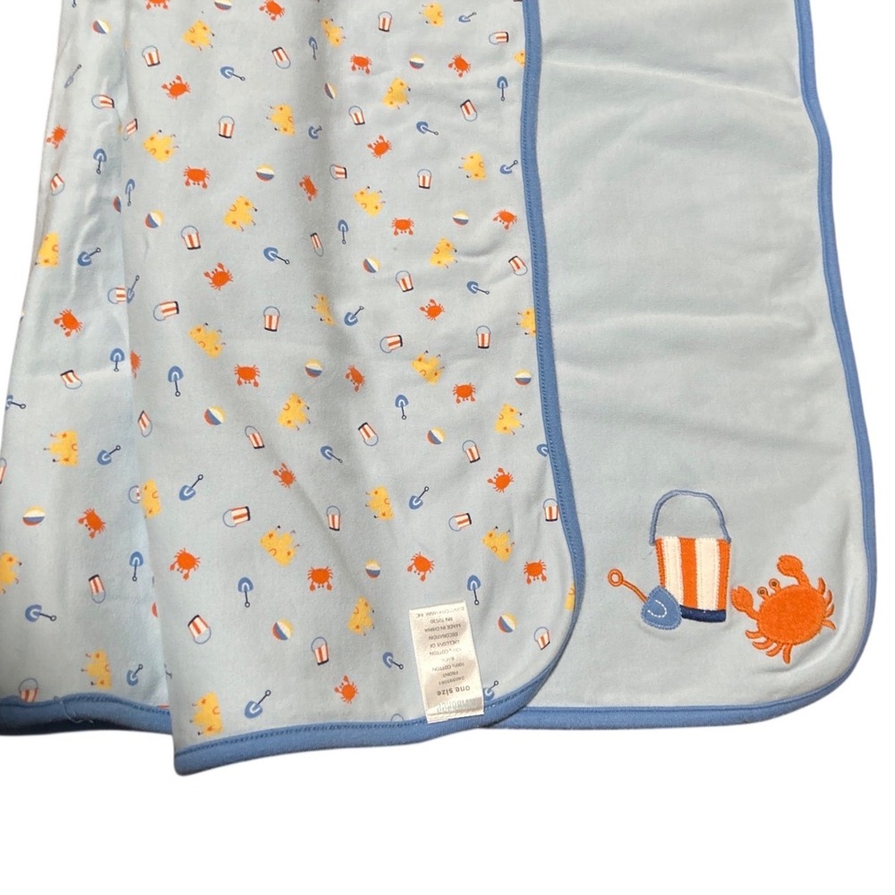 Gymboree Baby Boy Blue Beach Crab Sandcastle Cotton Reversible Blanket 240393561